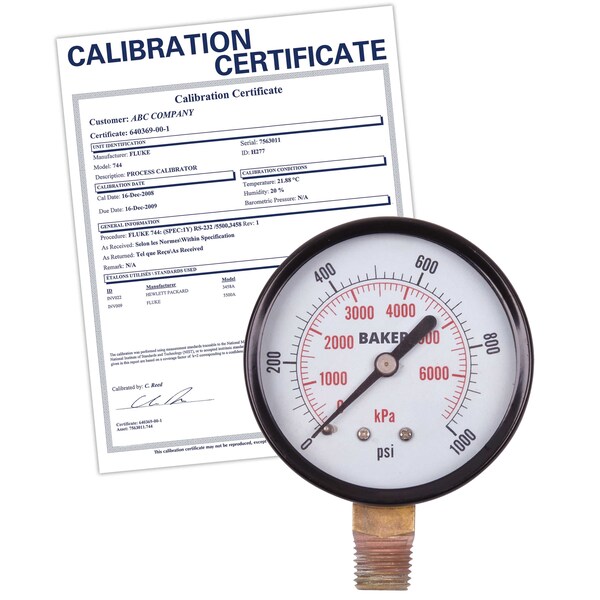 Baker Instruments LVBNA-1000P Pressure Gauge, 0-1000 PSI, LVBNA-1000P-NIST - main